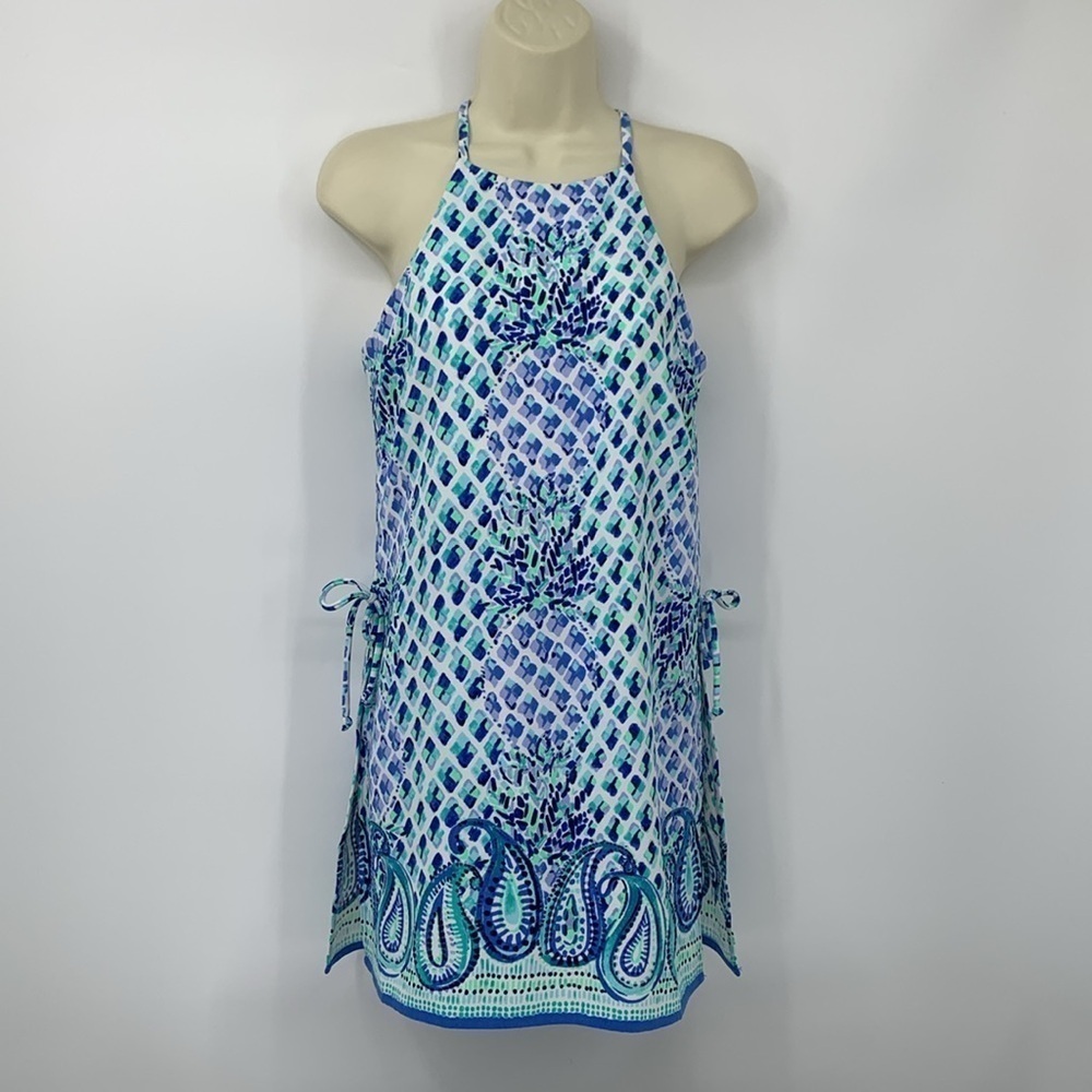 Lilly Pulitzer high neck shift dress Resort White Toe sleeveless blue white 00